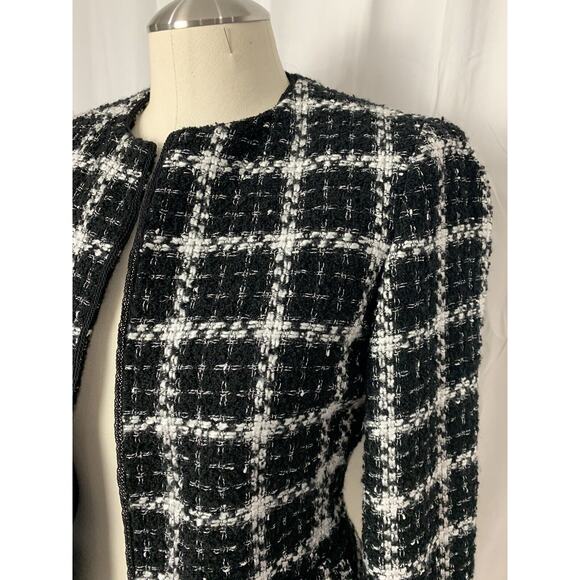 Jones New York Signature Tweed Woven Jacket Black White Plaid Petite 2 Preppy - Picture 3 of 15